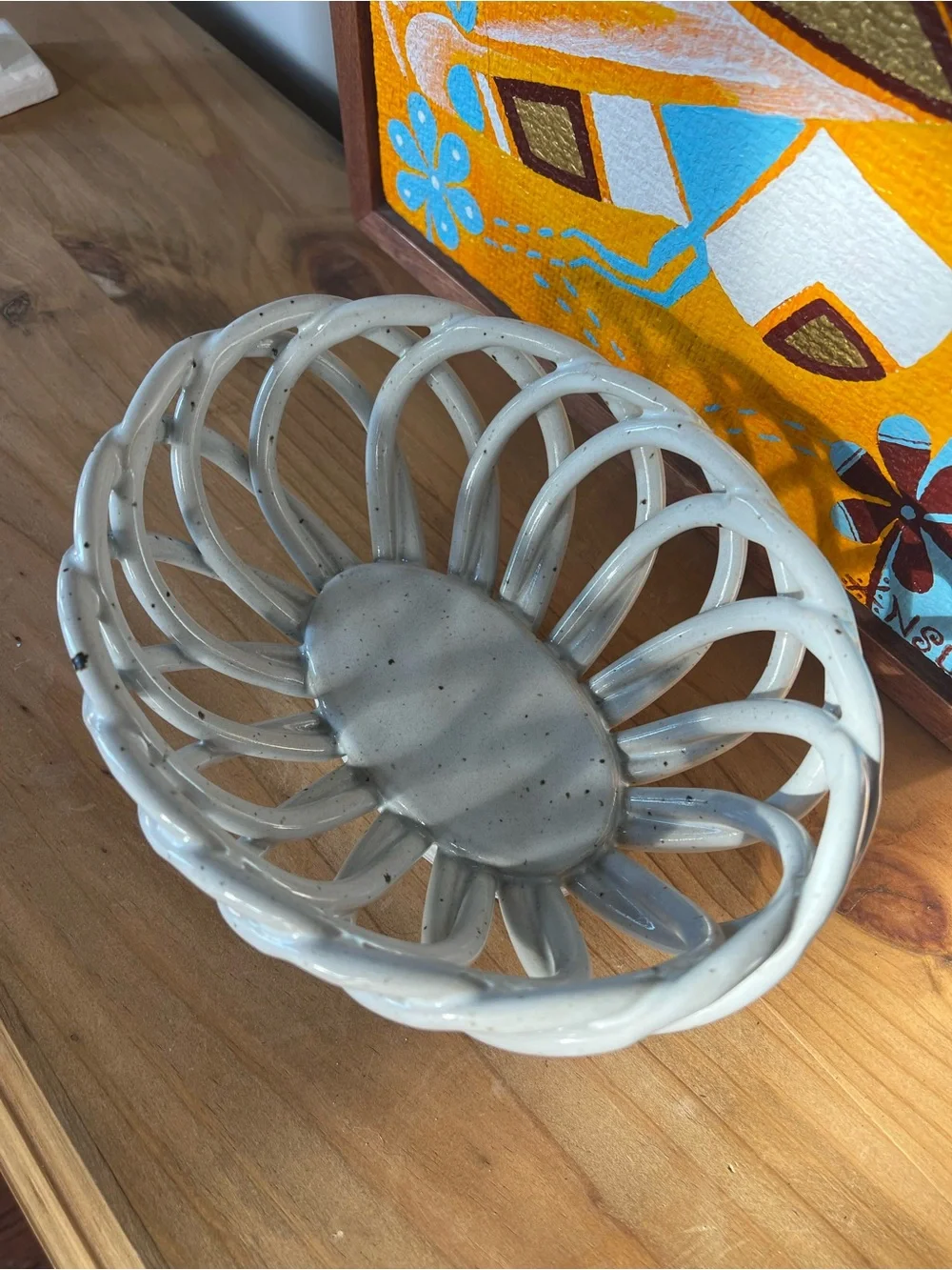 Handcrafted Speckled White Ceramic Spiral Bowl - Decorative Accent